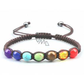 7 chakras healing bead bracelet handmade knitted, brown, balancing beads