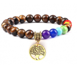 Chakra bracelet Tree of Life + Tiger Eye, elastic natural stone 8 mm / 16 - 17 cm