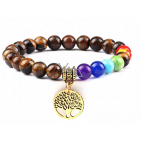 Chakra bracelet Tree of Life + Tiger Eye, elastic natural stone 8 mm / 16 - 17 cm