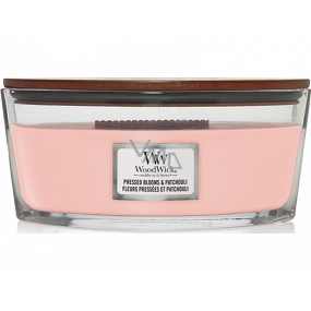 WoodWick Pressed Blooms & Patchouli - Crushed flowers and patchouli scented candle with wooden wick and lid glass boat 453 g
