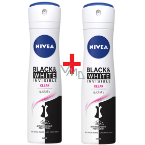 Nivea Invisible Black & White Clear antiperspirant deodorant spray 2 x 150 ml, duopack for women