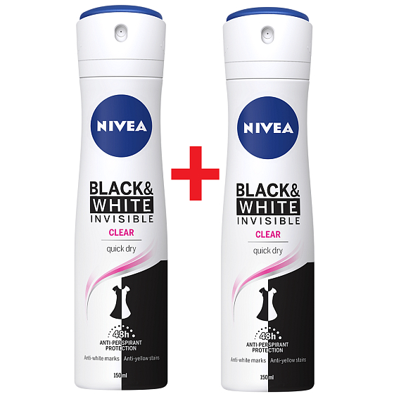 Nivea Invisible Black & White Clear antiperspirant deodorant spray 2 x 150 ml, duopack for women