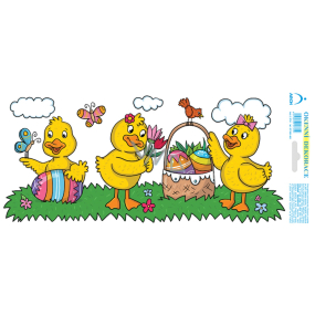 Arch Easter sticker, adhesive-free window film Ducks with basket 35 x 16 cm