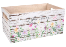 Wooden box Hello Spring with floral pattern 25 x 15 x 12 cm