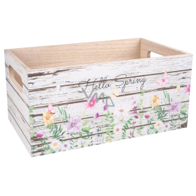 Wooden box Hello Spring with floral pattern 25 x 15 x 12 cm