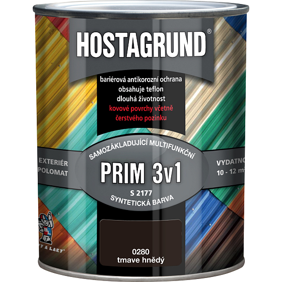 Hostagrund Prim 3v1 S2177 base and top coat for metal, 0280 dark brown, 600 ml