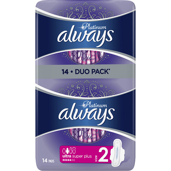 Always Platinum Ultra Super Plus Duo sanitary pads with wings 14 pieces