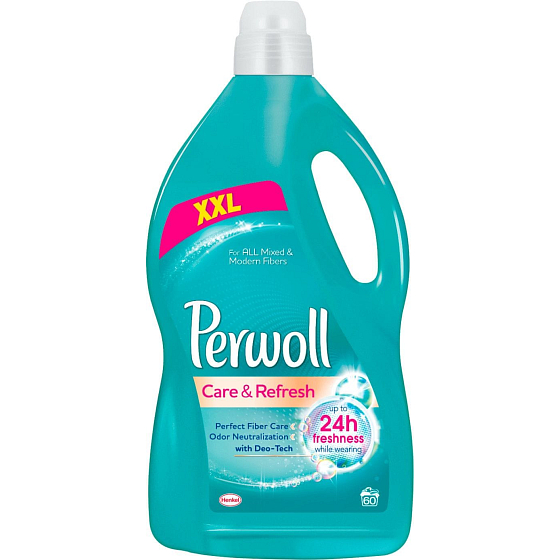 Perwoll Care & Refresh Detergent for Synthetic and Mixed Textiles, captures and neutralizes unwanted odors directly in fabric of 60 doses of 3.6 l