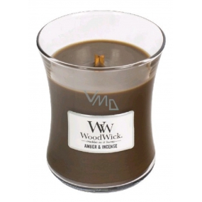 WoodWick Amber & Incense - Ambergris and incense scented candle with wooden wick and lid glass medium 275 g