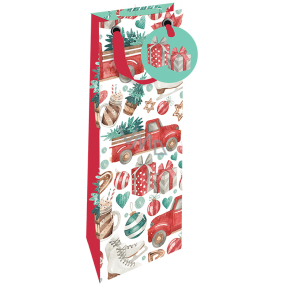 Nekupto Gift paper bag for a luxury bottle 13 x 33 cm Christmas car with a tree WILH 1984