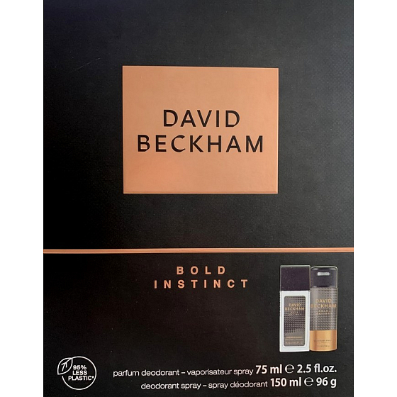 David Beckham Bold Instinct perfumed deodorant glass for men 75 mll + deodorant spray 150 ml, gift set for men