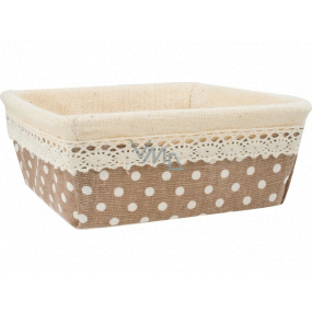 Fabric basket with lace and polka dots 18,5 x 18,5 x 7 cm
