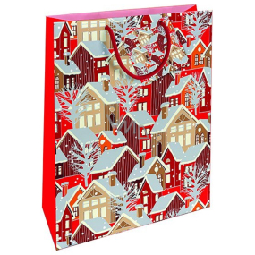Nekupto Gift paper bag 32,5 x 26 x 13 cm Christmas houses red