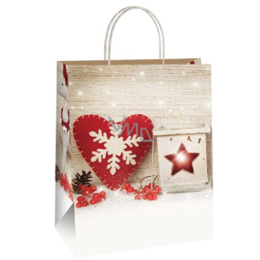 Ditipo Gift paper bag 18 x 8 x 24 cm Christmas lantern and heart with snowflake