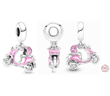 Charm Sterling silver 925 Scooter - Motorbike to the city pink, travel bracelet pendant