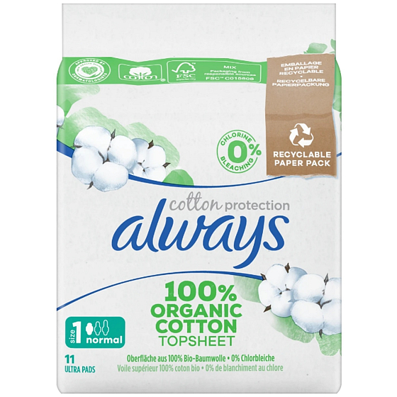 Always Ultra Normal Cotton Protection sanitary pads with wings 11 pieces