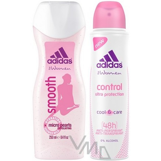 Adidas Control Smooth Shower Gel 250 ml + Control Ultra Protection antiperspirant deodorant spray for women 150 ml, cosmetic set