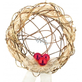 Wreath with red ornaments with interwoven center 30 cm