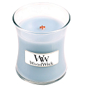 WoodWick Soft Chambray - Clean linen scented candle with wooden wick and glass lid small 85 g