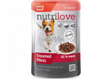 Nutrilove Stewed fillets with juicy beef in sauce complete dog food pocket 85 g