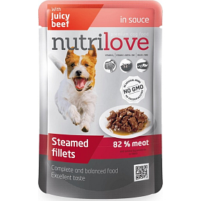 Nutrilove Stewed Fillets with Juicy Beef in Sauce Complete Dog Food Pouch 85 g