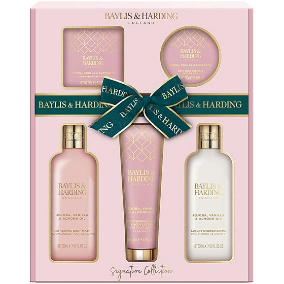 Baylis & Harding Jojoba, Vanilla & Almond oil cleansing gel 300 ml + shower cream 300 ml + toilet soap 150 g + hand and body lotion 130 ml + body butter 100 ml, cosmetic set for women