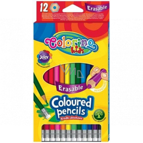 Colorino Hexagonal erasable crayons with rubber 12 colours