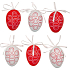 Plastic eggs for hanging red and white 6 cm 6 pieces in bag