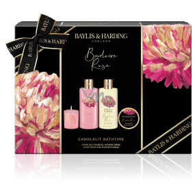 Baylis & Harding Mysterious Rose bath foam 300 ml + shower cream 300 ml + hand cream 50 ml + scented candle 60 g, cosmetic set for women