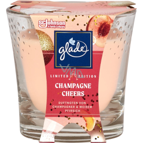Glade Champagne Cheers with the scent of champagne and fresh peach scented candle in glass, burning time up to 38 hours 129 g