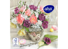 Aha Paper napkins 3 layers 33 x 33 cm 20 pieces Easter coloured flowers in wicker basket