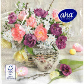 Aha Paper napkins 3 layers 33 x 33 cm 20 pieces Easter coloured flowers in wicker basket