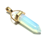 Opalit Pendulum hexagonal gold pendant synthetic stone 41 x 13 mm, hand carved, stone of wishes and hope