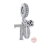 Charm Sterling silver 925 70 anniversary, rose pendant on bracelet