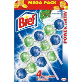 Bref Power Aktiv 4 Formula Pine Freshness WC block for hygienic cleanliness and freshness of your toilet, colours water, Mega pack 3 x 50 g