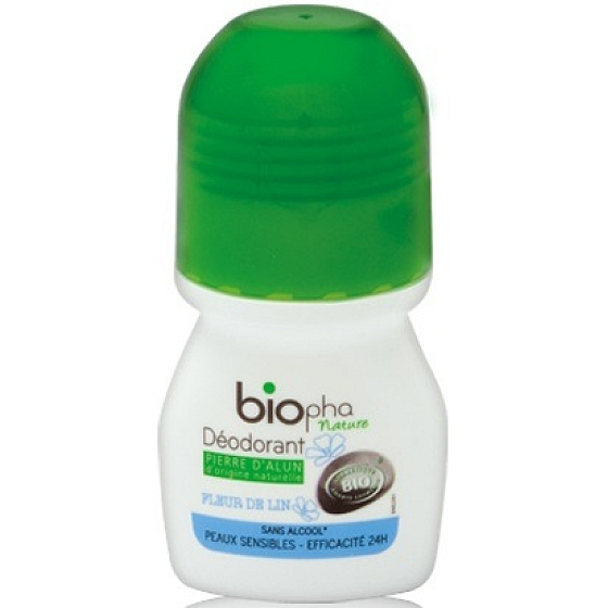 BioPha Flax flower ball deodorant without alcohol, salt, aluminum for sensitive skin in organic quality roll-on for women 50 ml