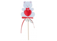 Felt teddy bear with heart 6.5 cm white stick + skewers
