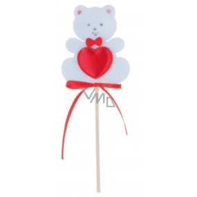 Felt teddy bear with heart 6.5 cm white stick + skewers