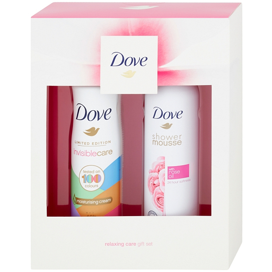 Dove Rose Oil shower foam 200 ml + Invisible Care Touch antiperspirant deodorant spray for women 150 ml, cosmetic set
