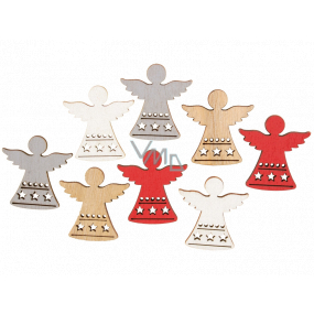 Angel wooden red-silver-white-brown 3.5 cm 8 pieces