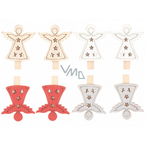 Wooden angel on a peg red-silver-white-beige 4.5 cm 8 pieces