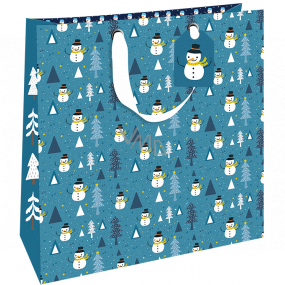 Nekupto Gift paper bag luxury 33 x 33 cm Christmas blue with snowmen WLIL 1977