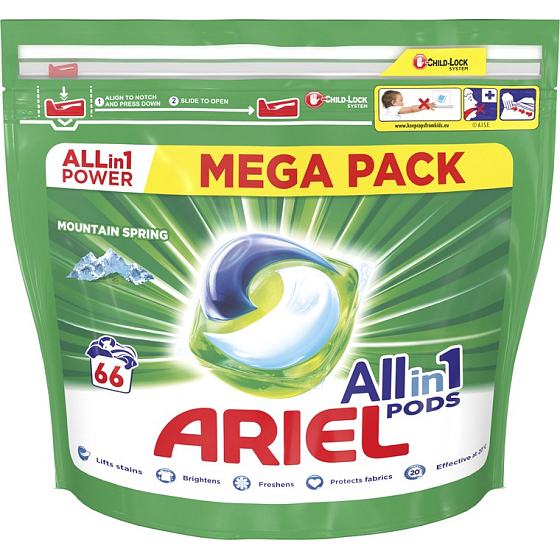 Ariel All in 1 Pods Mountain Spring gel capsules for washing white and light-coloured laundry 66 pieces