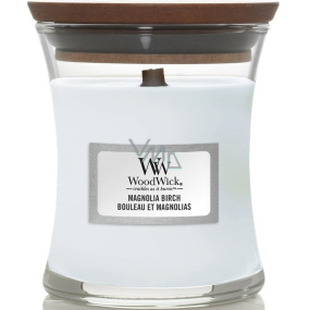WoodWick Magnolia Birch scented candle with wooden wick and lid glass small 85 g