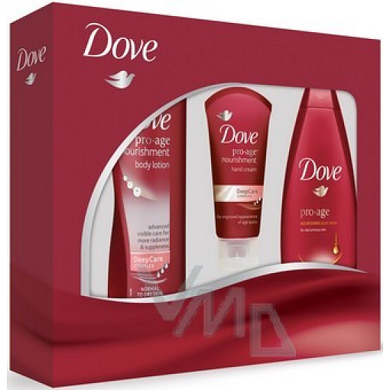 Dove Pro Age shower gel 250 ml + body lotion 250 ml + hand cream 75 ml, cosmetic set
