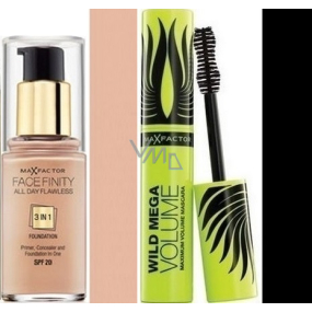 Max Factor Facefinity All Day Flawless 3in1 make-up 50 Natural 30 ml + Wild Mega Volume mascara black 11 ml