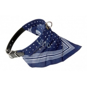 B&F Leather collar with cotton scarf blue 1.8 x 50 cm