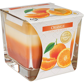 Bispol Orange - Orange tricolor scented glass candle, burning time 32 hours 170 g