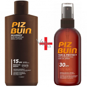 Piz Buin Allergy SPF15 sun protection lotion 200 ml + Tan & Protect SPF30 sun protection oil 150 ml spray, duopack