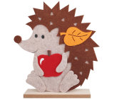 Felt hedgehog with orange leaf for standing 20,5 x 23 cm